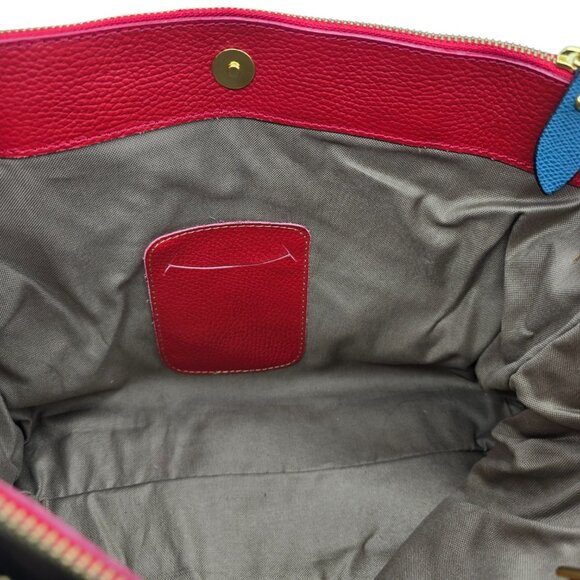 Borse in Pelle Made in Italy Red Blue Leather Satchel Handbag Gold Hardware Tote - Picture 10 of 16